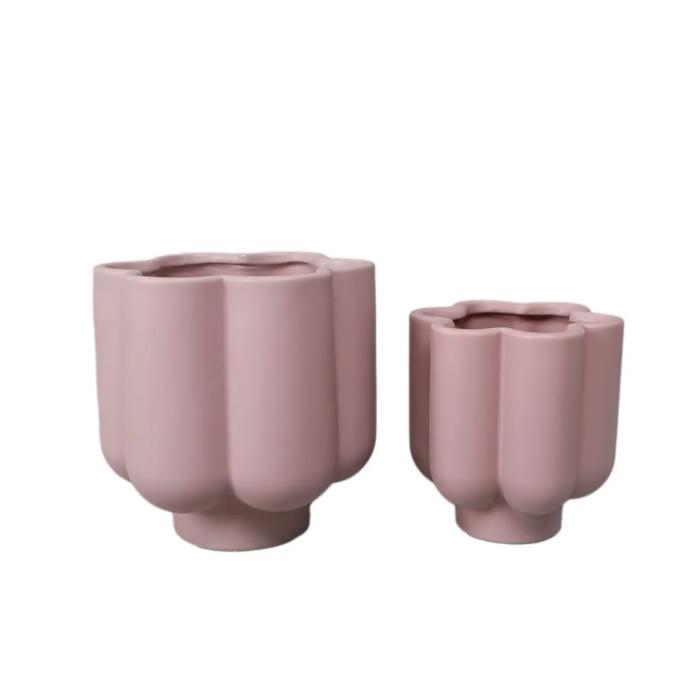 Set of 2, Matte Lilac 6.5"D & 5.25"D   Ceramic Flower Planters