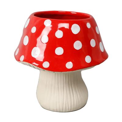  7"D Red Polka Dot Mushroom Ceramic Planter