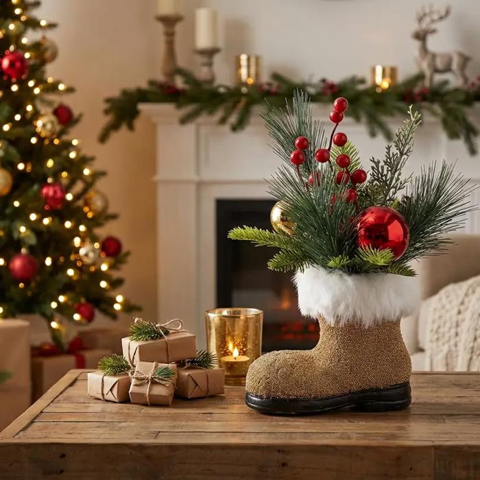 12" Tan Beaded Santa Boot