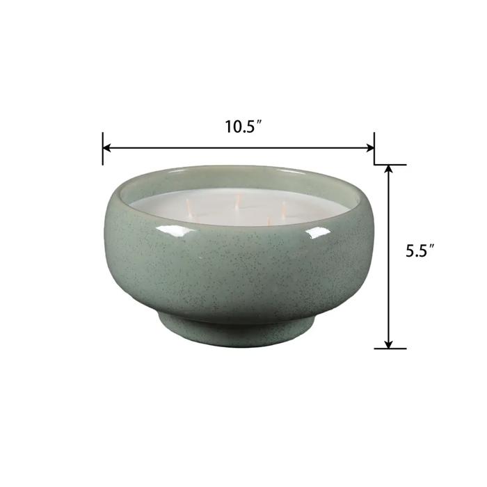 3-Wick Ceramic Bowl Candle in Soft Green Finish - Peony