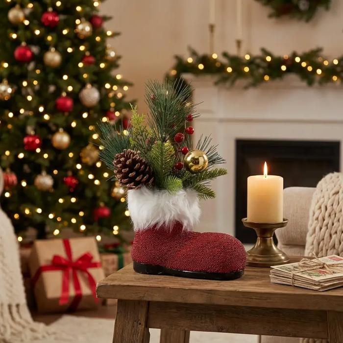 12" Red Beaded Santa Boot