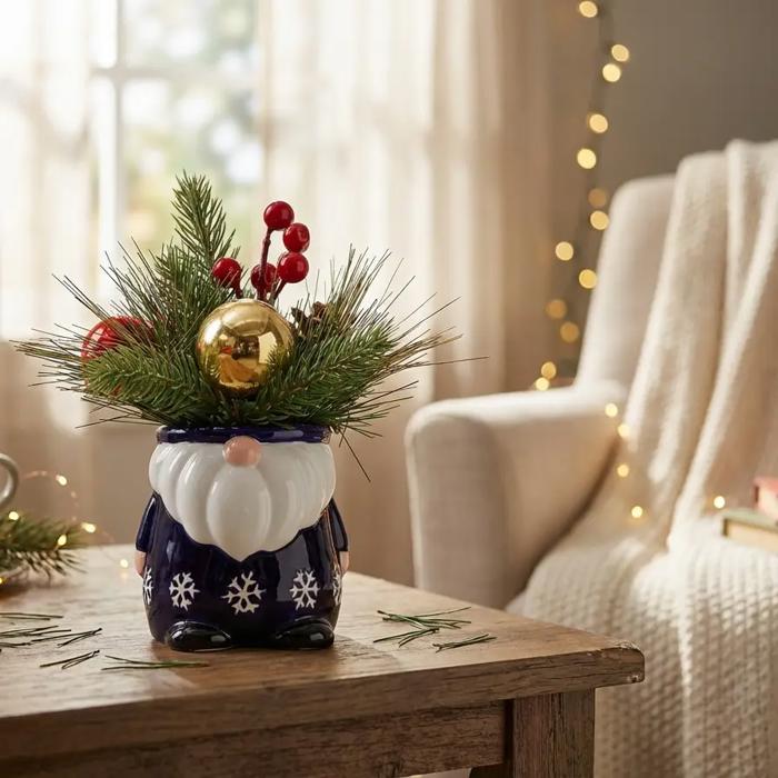 Navy Gnome Ceramic Pot