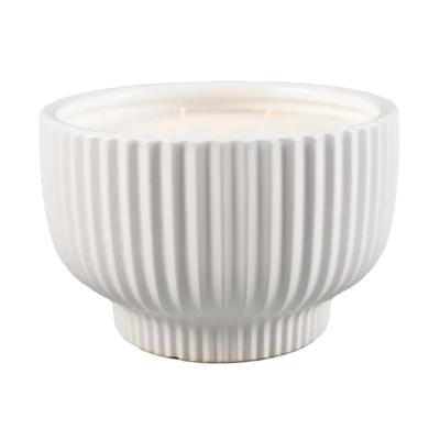 White Ribbed Ceramic Bowl Candle - Bamboo 