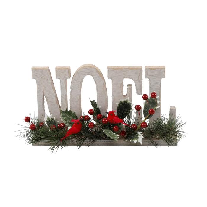 12" Noel Sign with Cardinal Berries