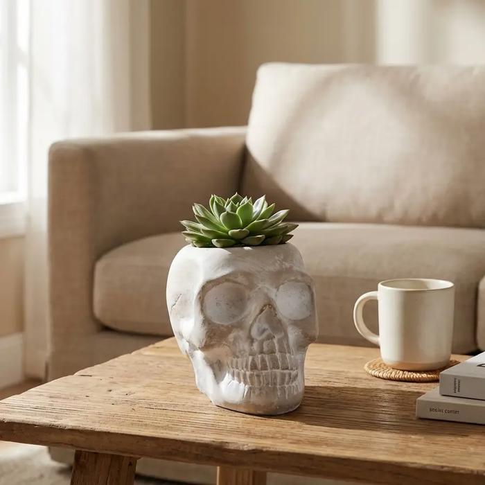 5" Cement Sugar Skull Planter 