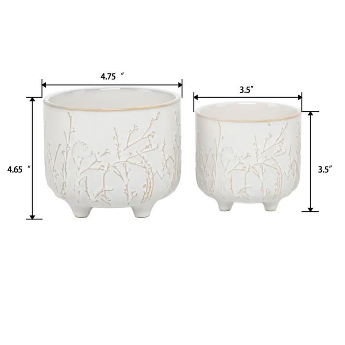 Set of 2, 6" & 4.75" Dandelion Footed Ceramic Pots 