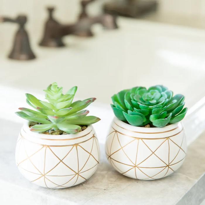 Set of 2 Gold Geo Round Planters