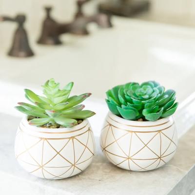 Set of 2 Gold Geo Round Planters