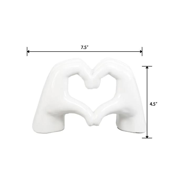 7.5"L White Ceramic Heart Hand 