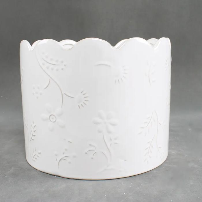 Set of 3 Scallop Wild Flower Ceramic Pots