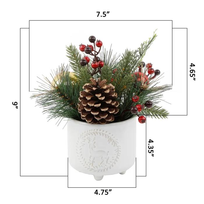 Xmas Mix in 5" Deer Wreath Ceramic Planter 