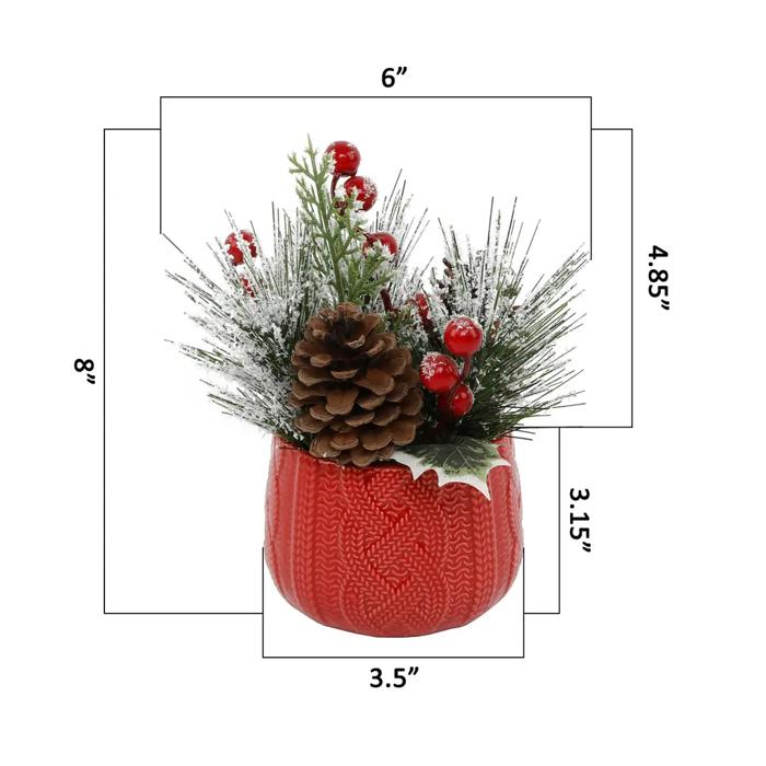 8" Red Sweater Ceramic Planter 