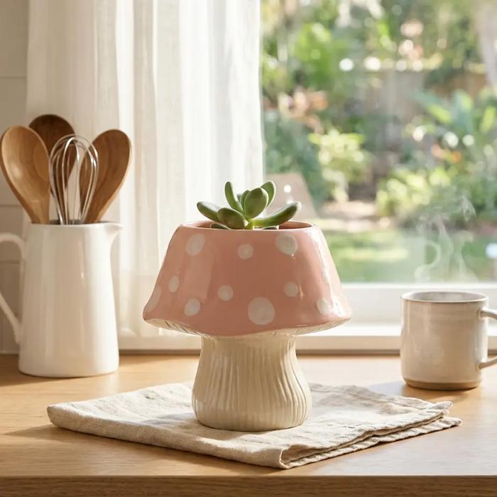 7"D Ceramic Mushroom Pot