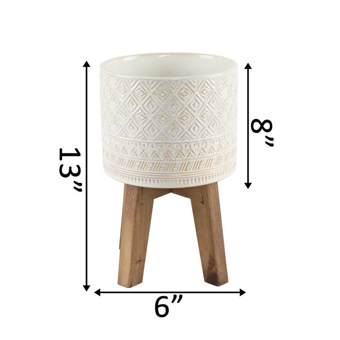 Set of 2 10' & 8" Illuminati Ceramic Planter on Wood Stand