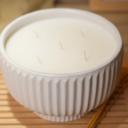  White Ribbed Ceramic Bowl Candle - Bamboo 