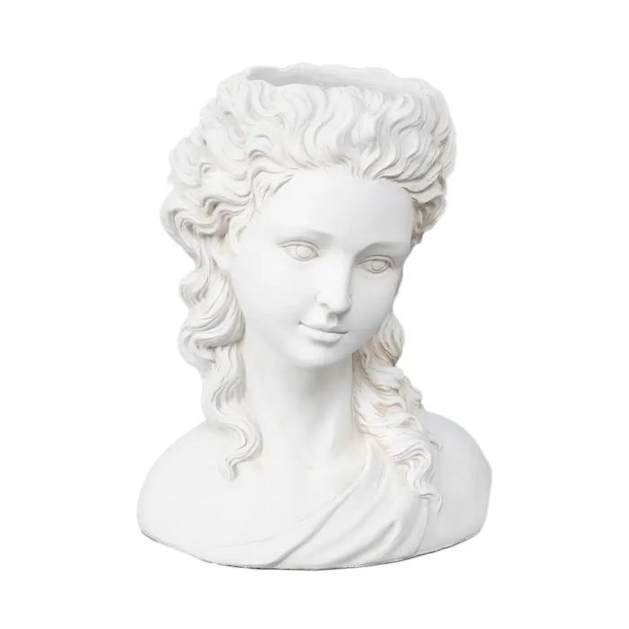 10.75"H Girl with Curly Hair Cement Planter