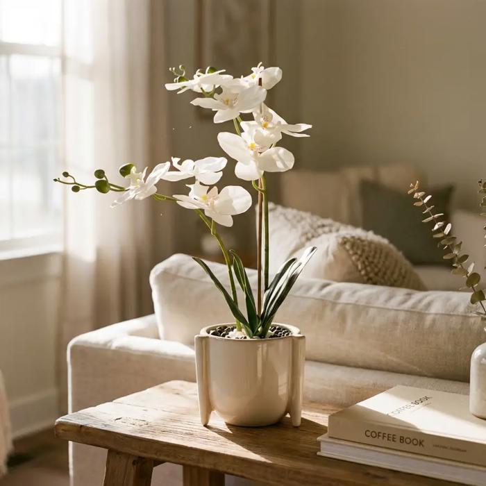 18"H Real-touch Orchids in 6" Ceramic Planter