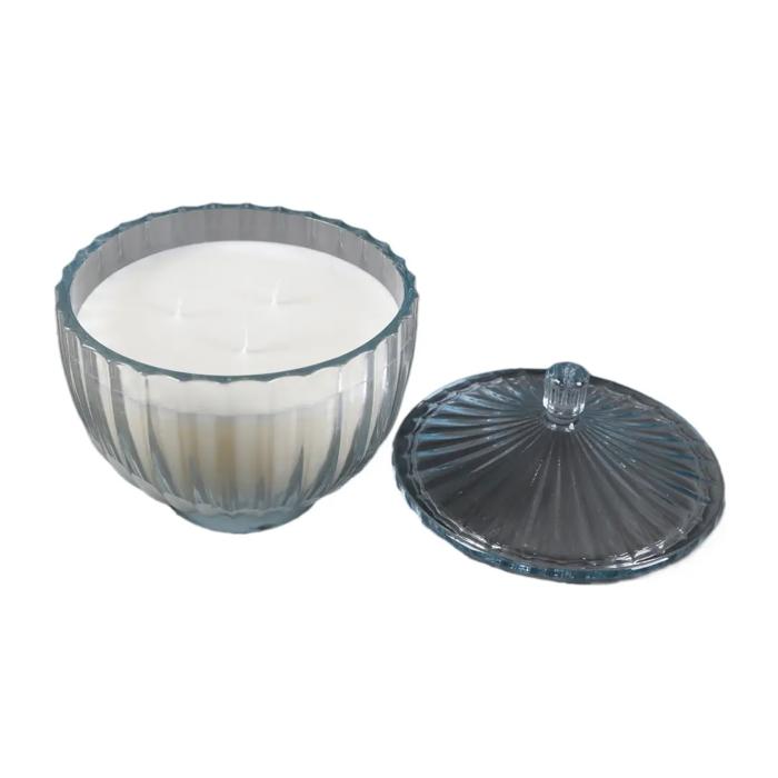 5.5"D Glass Rib Apothecary Candle with Lid - Santal