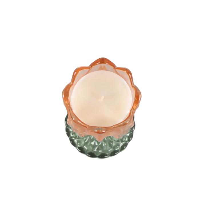 Iridescent Tulip Glass Candle on Pedestal - Peony