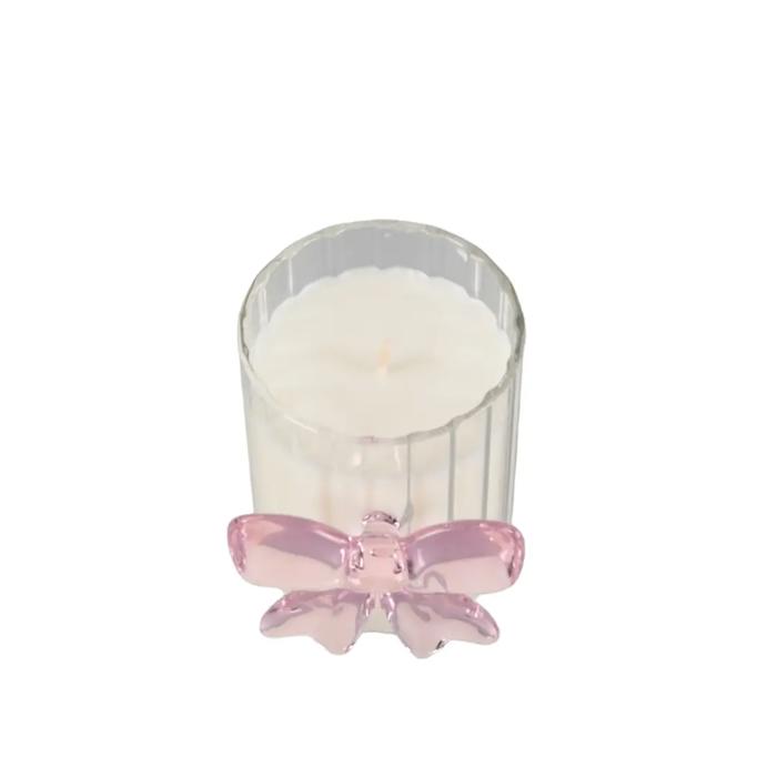 3.5"H Glass Candle w/Bow (7.1 oz) -Sparkling Champagne