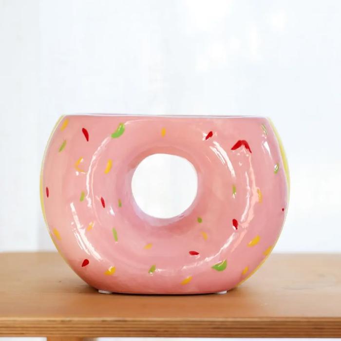 4.75"H Ceramic Pink   Frosting Donut Vase 