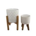  Set of 2 10' & 8" Illuminati Ceramic Planter on Wood Stand