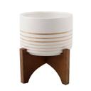  4.75" Gold Line Ceramic Planter with Wooden Stand