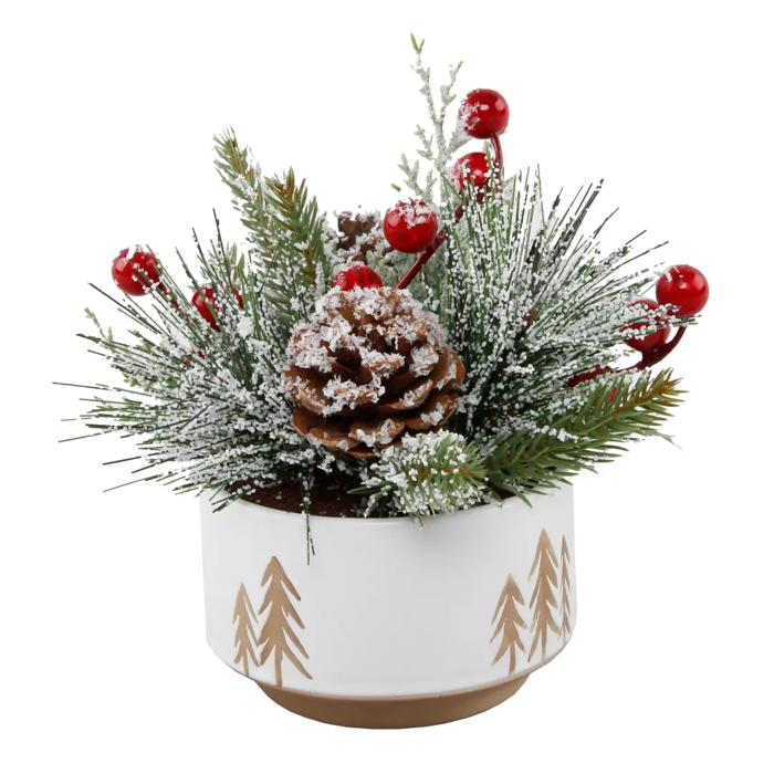Xmas Mix in 4.25" White Reverse Tree Planter 
