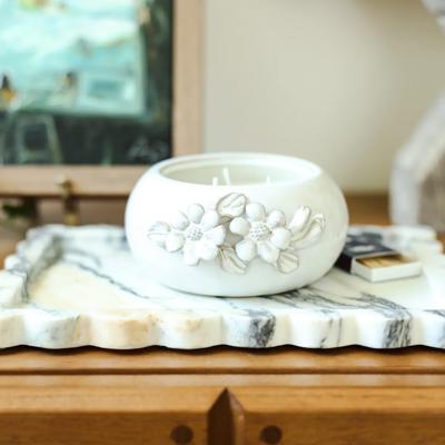 5.52" Ceramic Flower Candle with Wood Lid - Peony