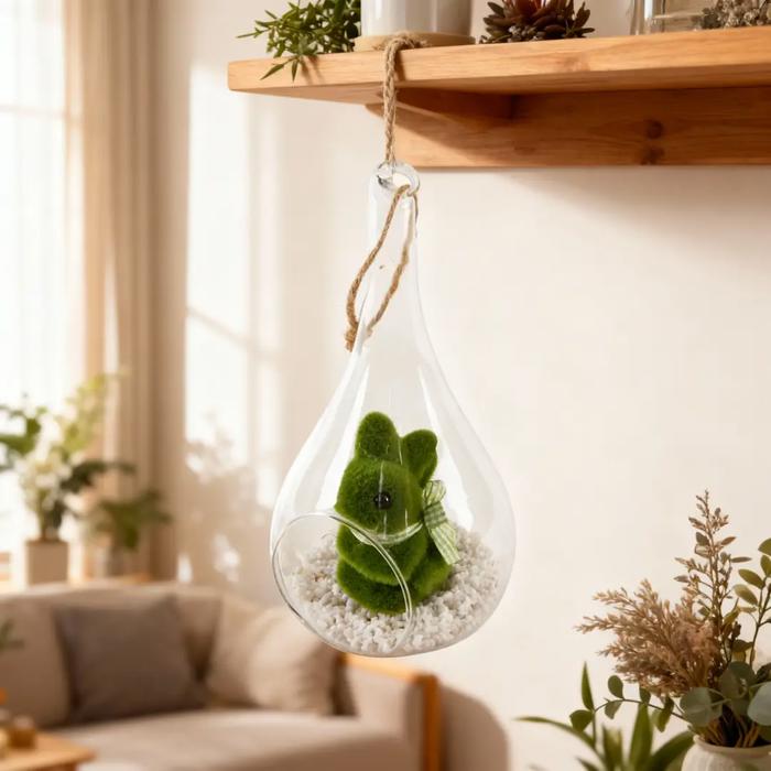 Hanging Bunny Terrarium with Faux Succulent