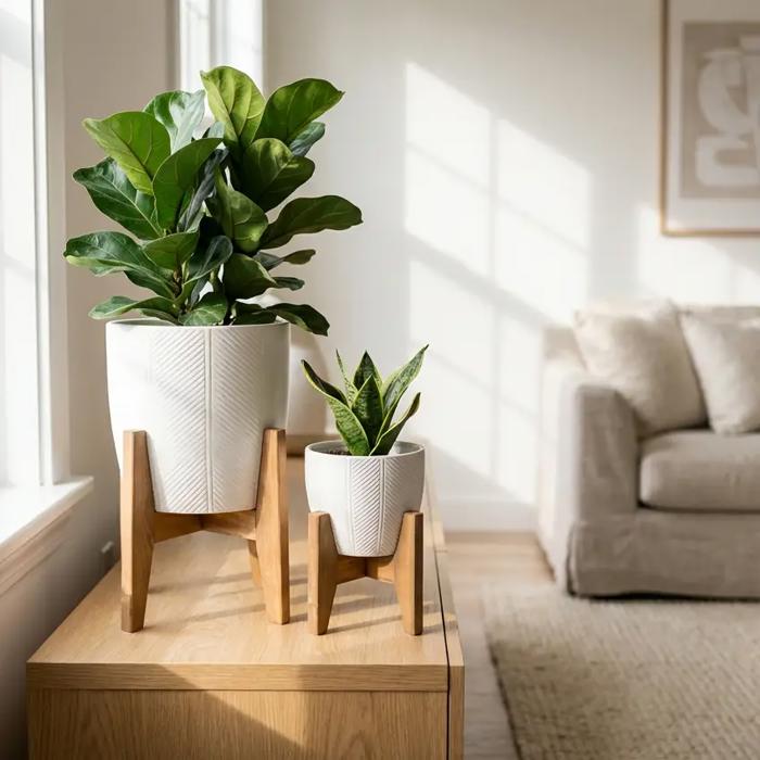 Set of 2 10" & 8" Chevron Ceramic Planters