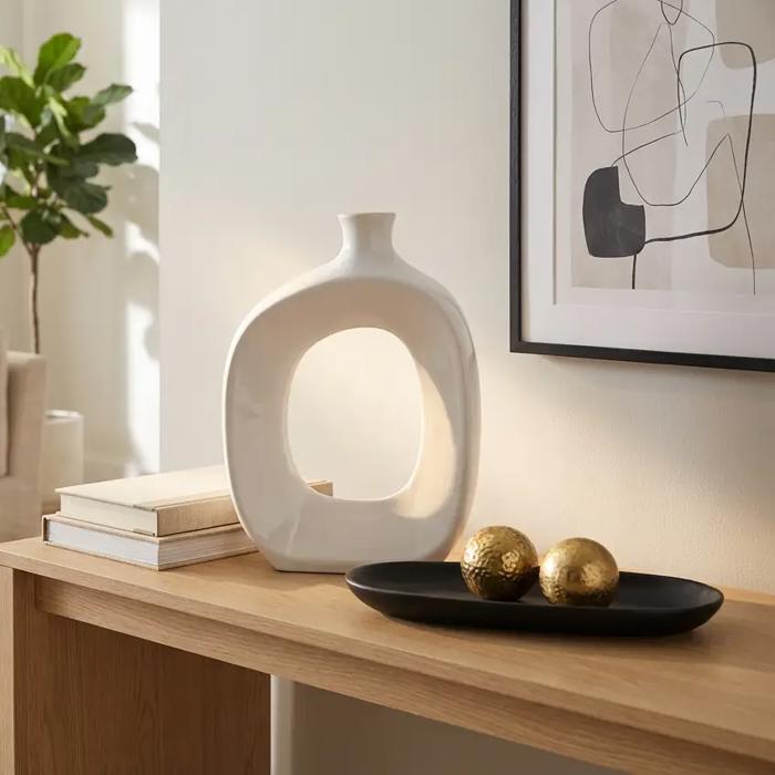 8.5" Modern Open Oval Ceramic Vase