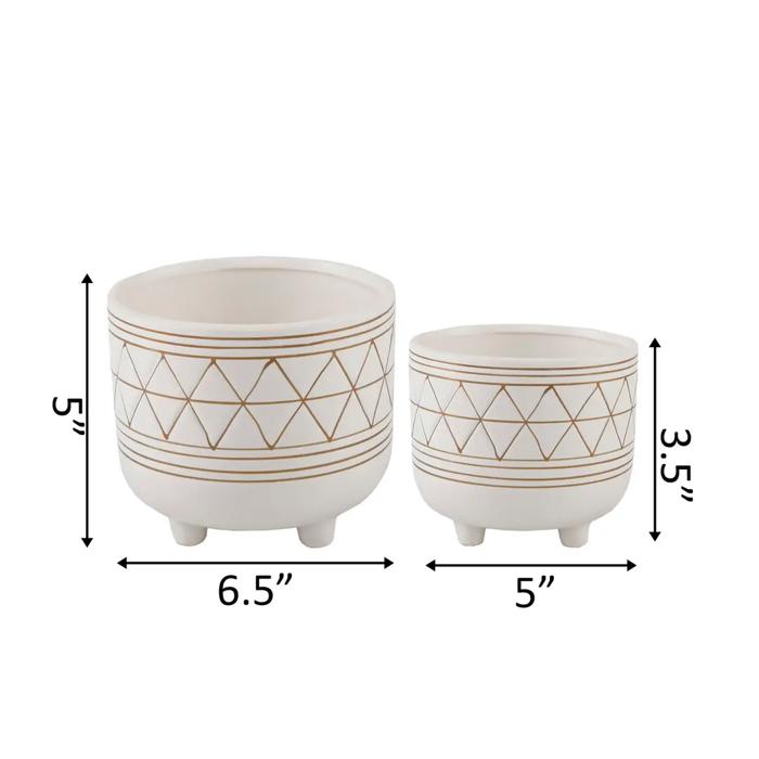 Set of 2 White & Gold Geo Print Planter