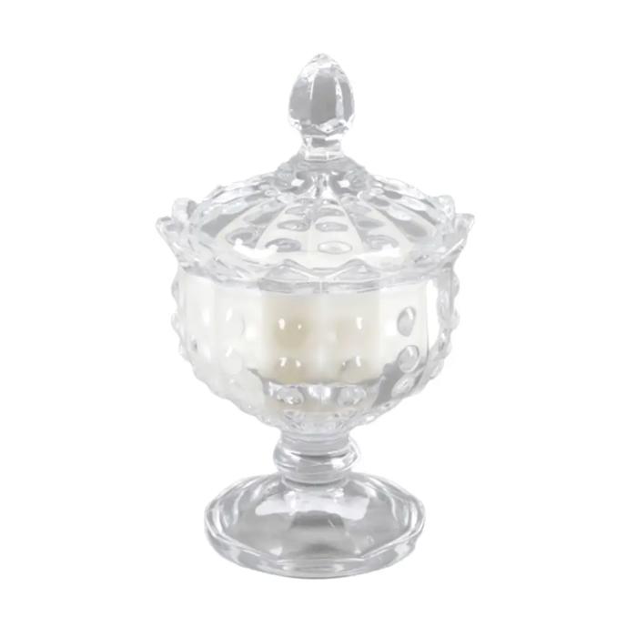 Clear Hobnail Glass Lidded Candle - Rose Garden