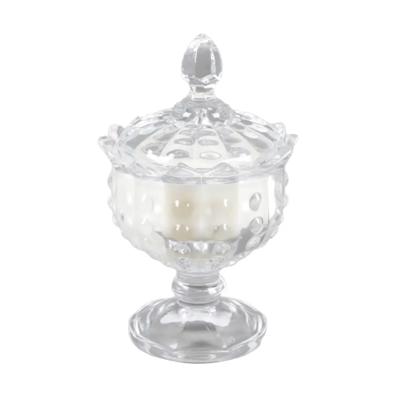 Clear Hobnail Glass Lidded Candle - Rose Garden