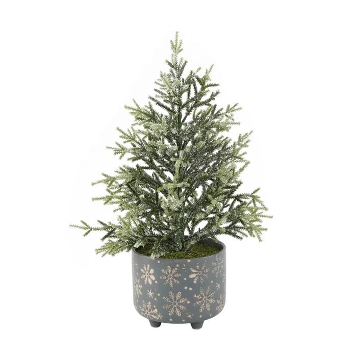 19" Frosted Tree in Snowflake Planter