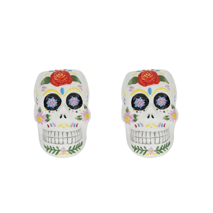 4" Set of 2 Day of Dead Colorful Skulls 