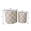  Set of 2, 8.25" & 6.25" Beige   Checkered Ceramic Pots