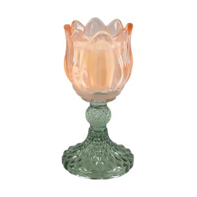 Iridescent Tulip Glass Candle on Pedestal - Peony