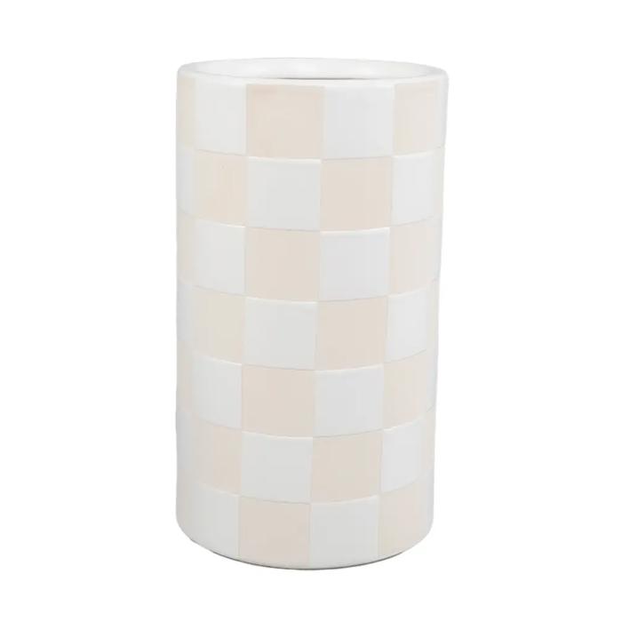 8.5" H Beige Checkered Ceramic Vase