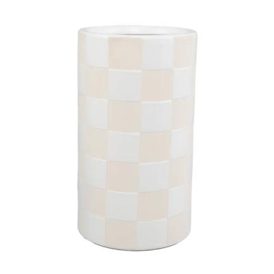 8.5" H Beige Checkered Ceramic Vase