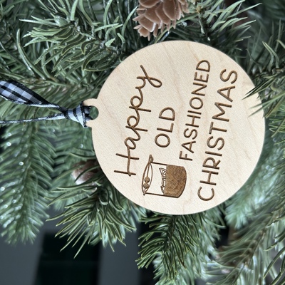 Happy Old Fashioned Christmas - round wood ornament