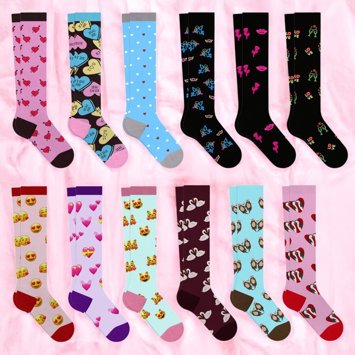 6-Pairs: Valentine's Day Love Prints Knee-High Compression Socks