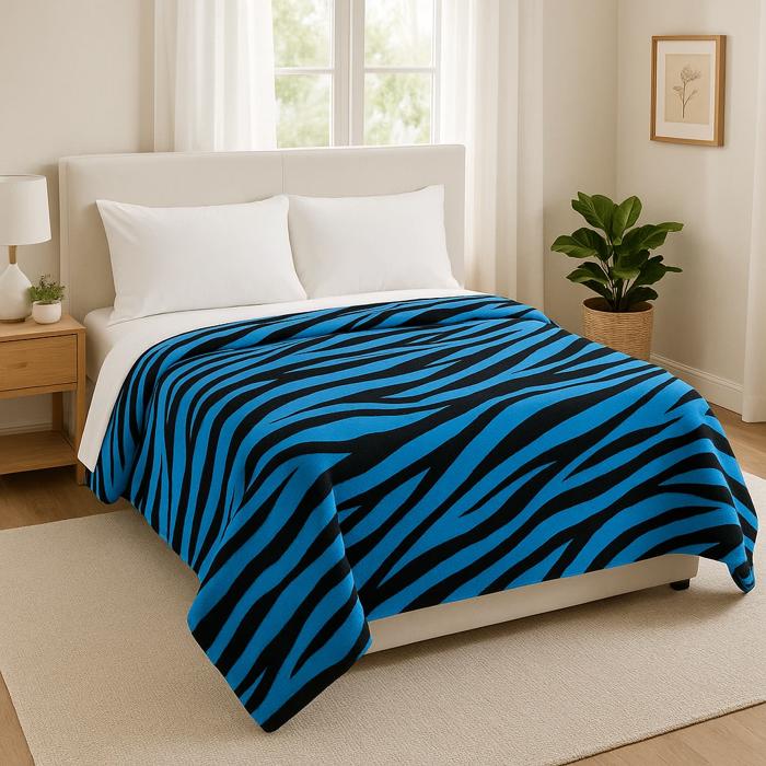 Super Soft And Warm White & Black Zebra Print Mink Plush Blanket Queen Size