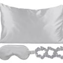 Silver Silky Satin Cozy Comfortable Blush Sleep Set for Restful Sleep and Radiant Skin.