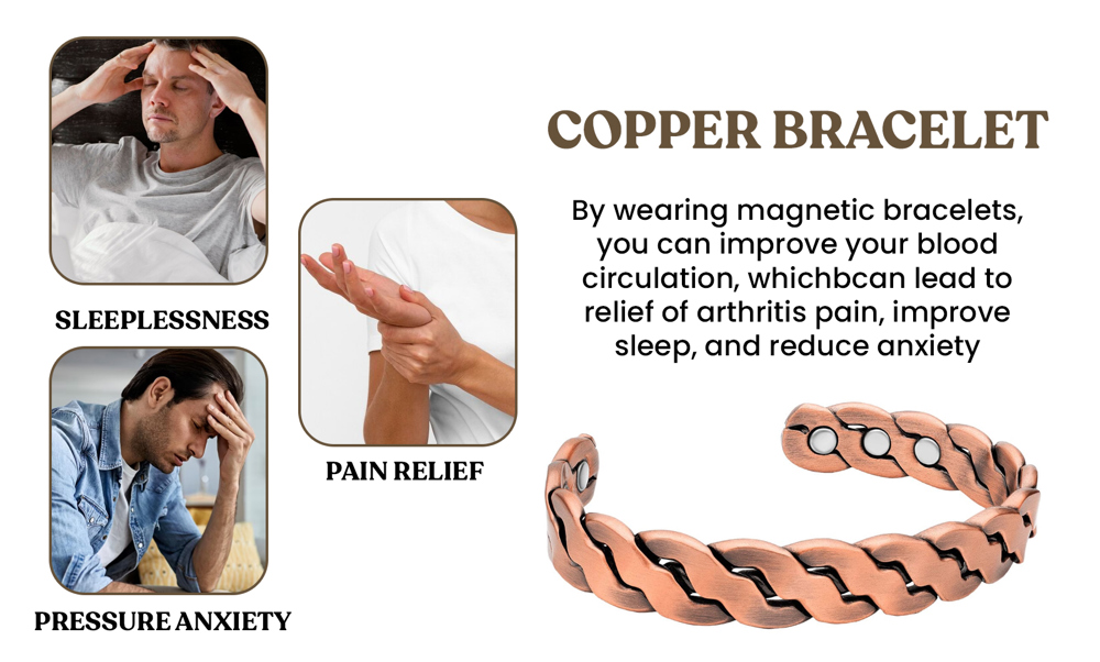 Adjustable Twisted Design Copper Magnetic Therapy Bracelet Bangle for Men and Women