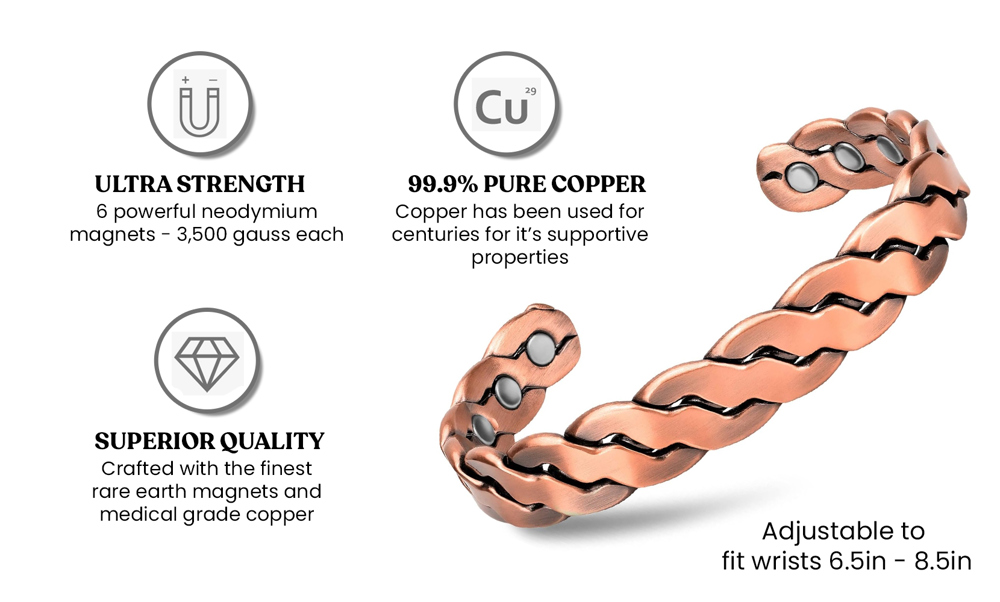 Adjustable Twisted Design Copper Magnetic Therapy Bracelet Bangle for Men and Women