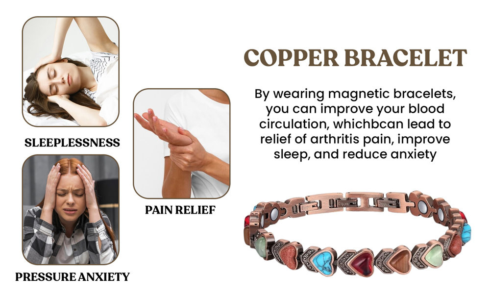 Copper Bracelet for Women with Magnetic Therapy for Pain Relief, Energy Balance, and Better Sleep