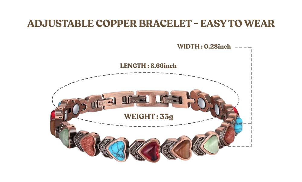 Copper Bracelet for Women with Magnetic Therapy for Pain Relief, Energy Balance, and Better Sleep