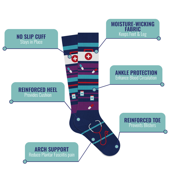 6-Pair :Medical Patterned All-Day Compression Socks